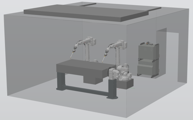 Schweißen Abbildung einer automatisierten Roboter-Schweißanlage.